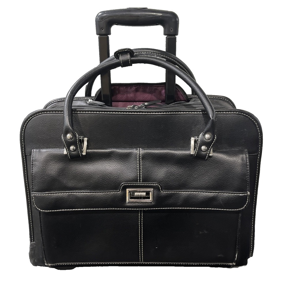 Samsonite Rolling Laptop Bag Womens Black Faux‎ Leather Professional Briefcase